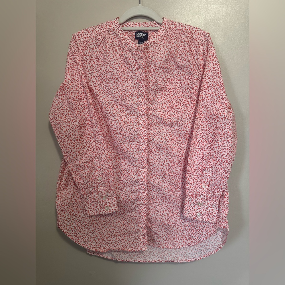 Lands' End Red and White Floral Blouse
